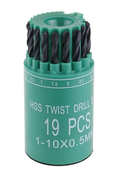 Sada HSS vrtáků 1-10mm (po 0.5mm) 19ks válec-plast