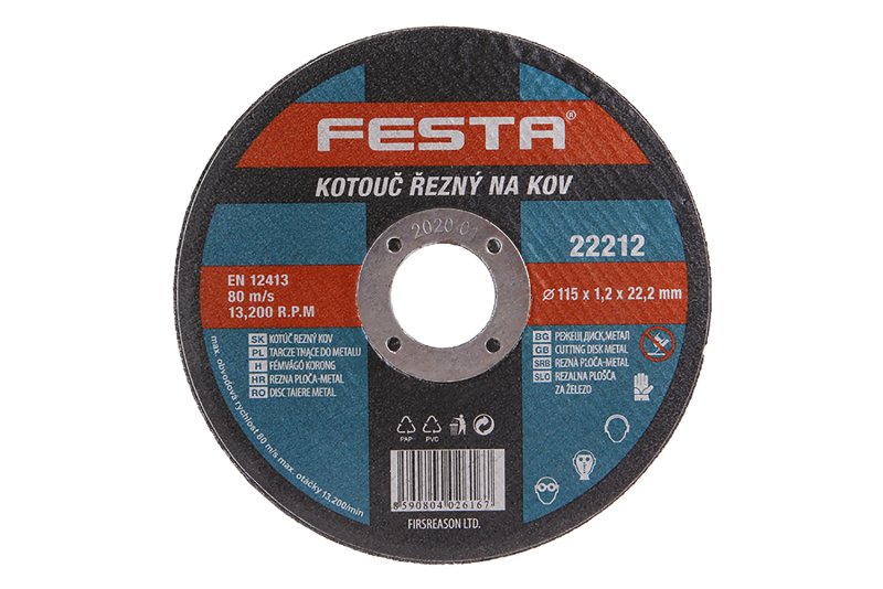 Kotouč řezný FESTA na kov 115x1.2x22.2mm 0.03 Kg  DÍLNA Sklad16 22212 100