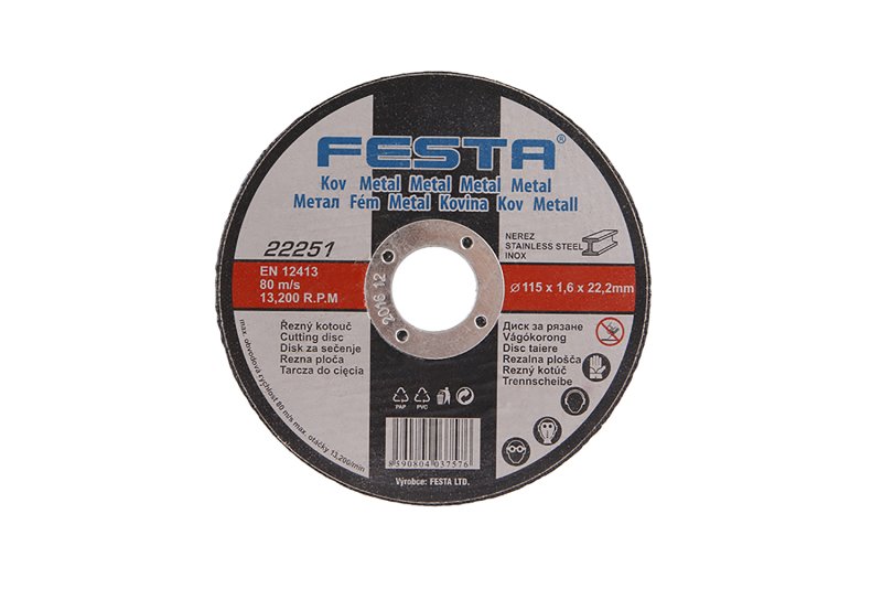 Kotouč řezný FESTA na kov 115x1.6x22.2mm 0.0345 Kg  DÍLNA Sklad16 22251 100