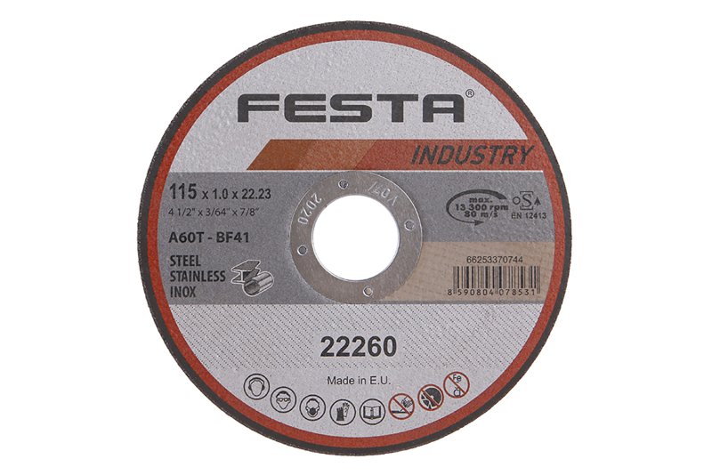 Kotouč řezný FESTA INDUSTRY na kov 115x1x22.2mm 0.026 Kg  DÍLNA Sklad16 22260 100