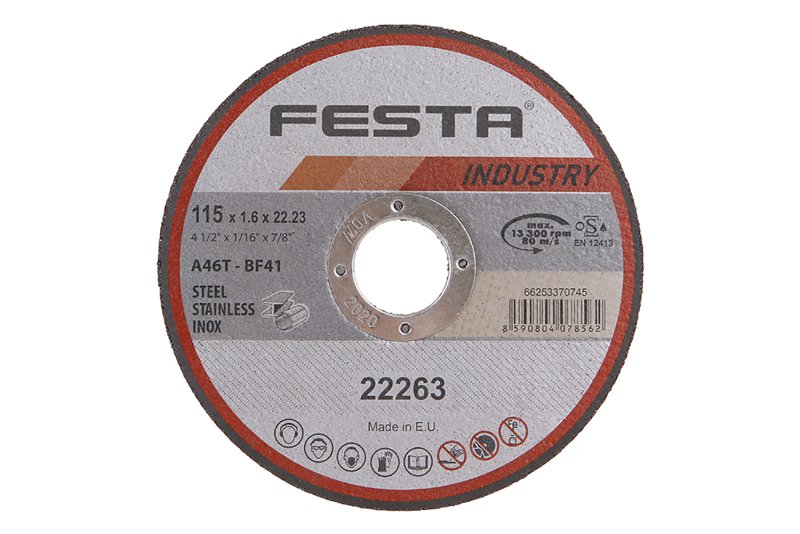 Kotouč řezný FESTA INDUSTRY na kov 115x1.6x22.2mm 0.04 Kg  DÍLNA Sklad16 22263 100