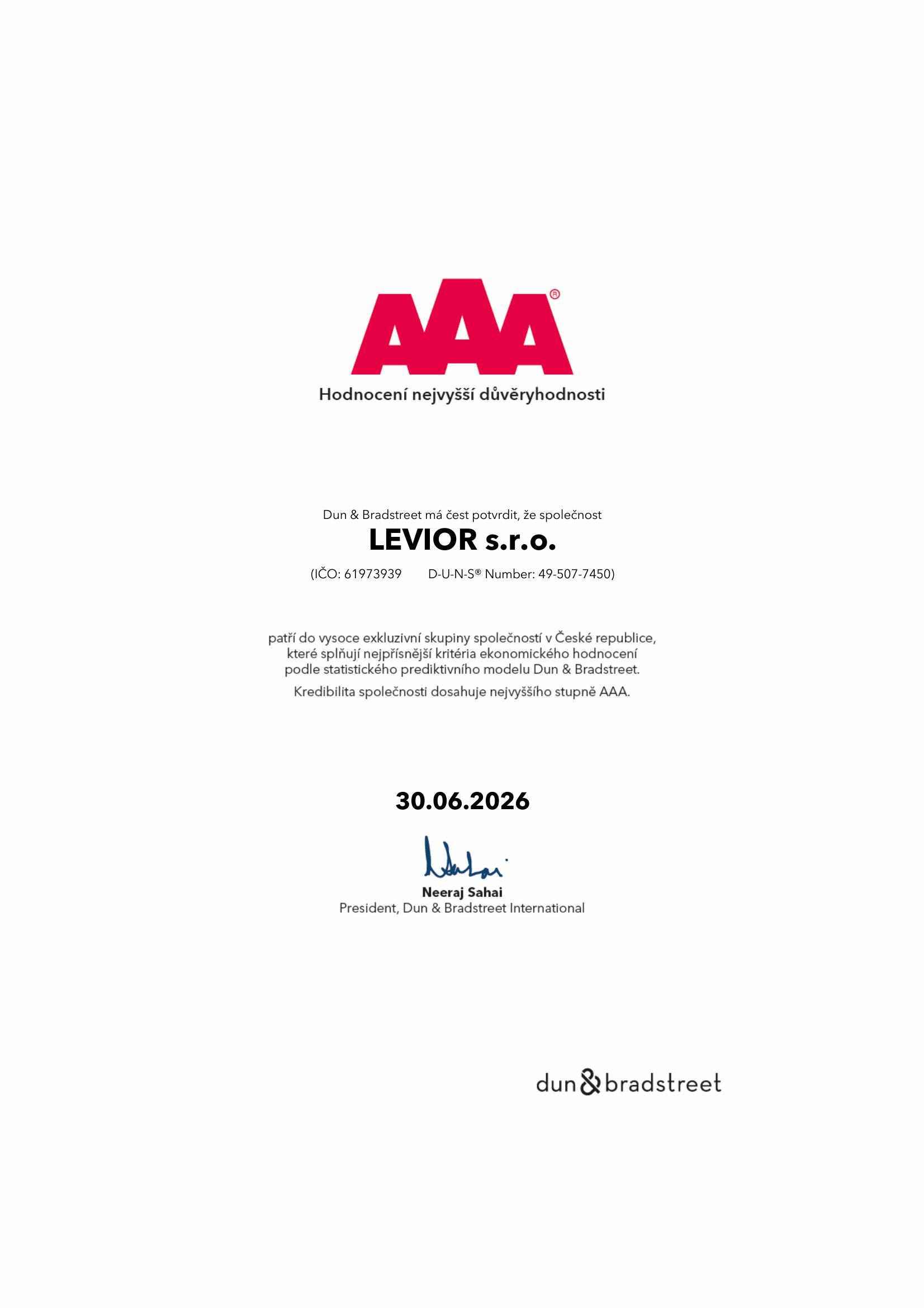 AAA certifikát 2026